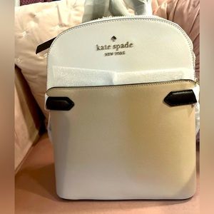 KATE SPADE STACI DOME BACKPACK BEIGE WHITE BLACK BAG LEATHER PURSE CARRYALL